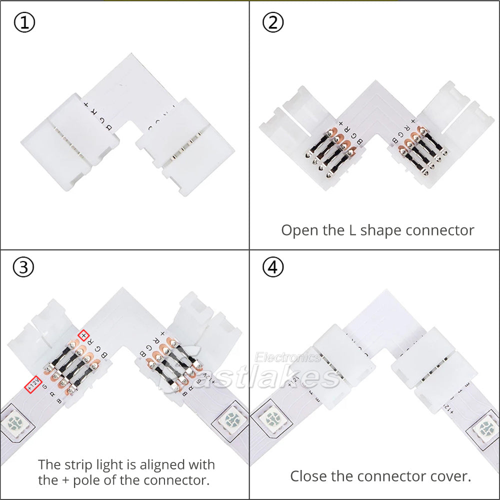 RGB LED Lighting Strip Right Angle and Extension Connector - Eastlakes Electronics
